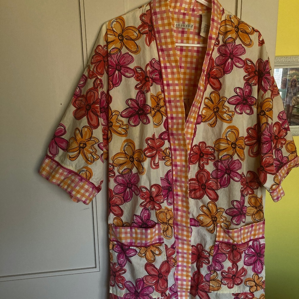 NWOT Cypress 100% cotton summer robe, pockets, inner & outer tie M